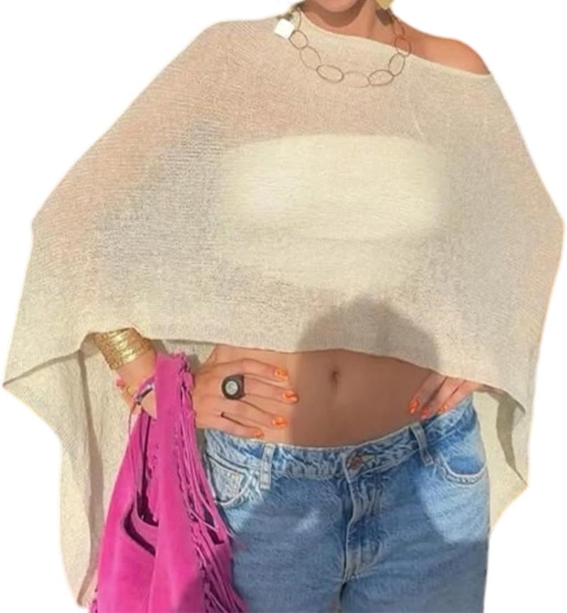 Argeousgor Women Sheer Poncho Top Lightweight Knit Crochet Shrug Bolero Mesh Batwing Sleeve Sweater Cover Up Beachwear - Image 1